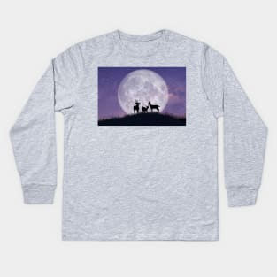 Deer Family on a Moonlit Night Kids Long Sleeve T-Shirt